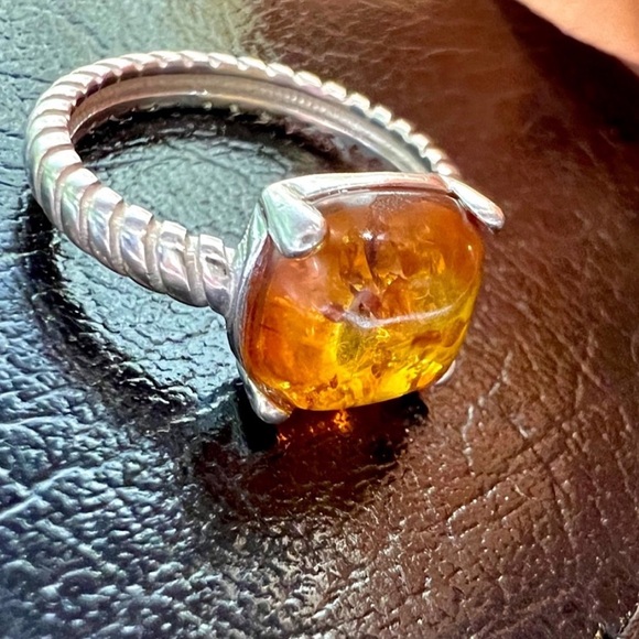 Vintage Designer Baltic Amber Ring. Cable Band Solid 925 Sterling Silver - Picture 16 of 16